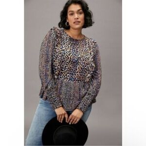 Blank London Leopard Print Ruffle Long Sleeve Blouse Top